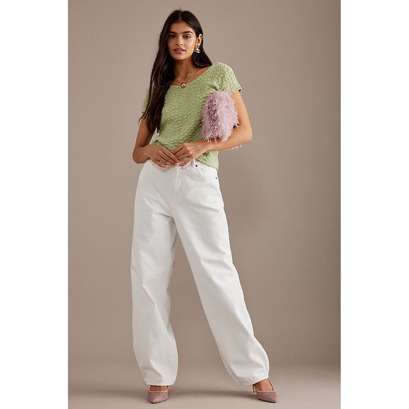 NWT Maeve Anthropologie Socialite Popcorn Tee Green Womens Medium Scoop Back - Picture 4 of 13